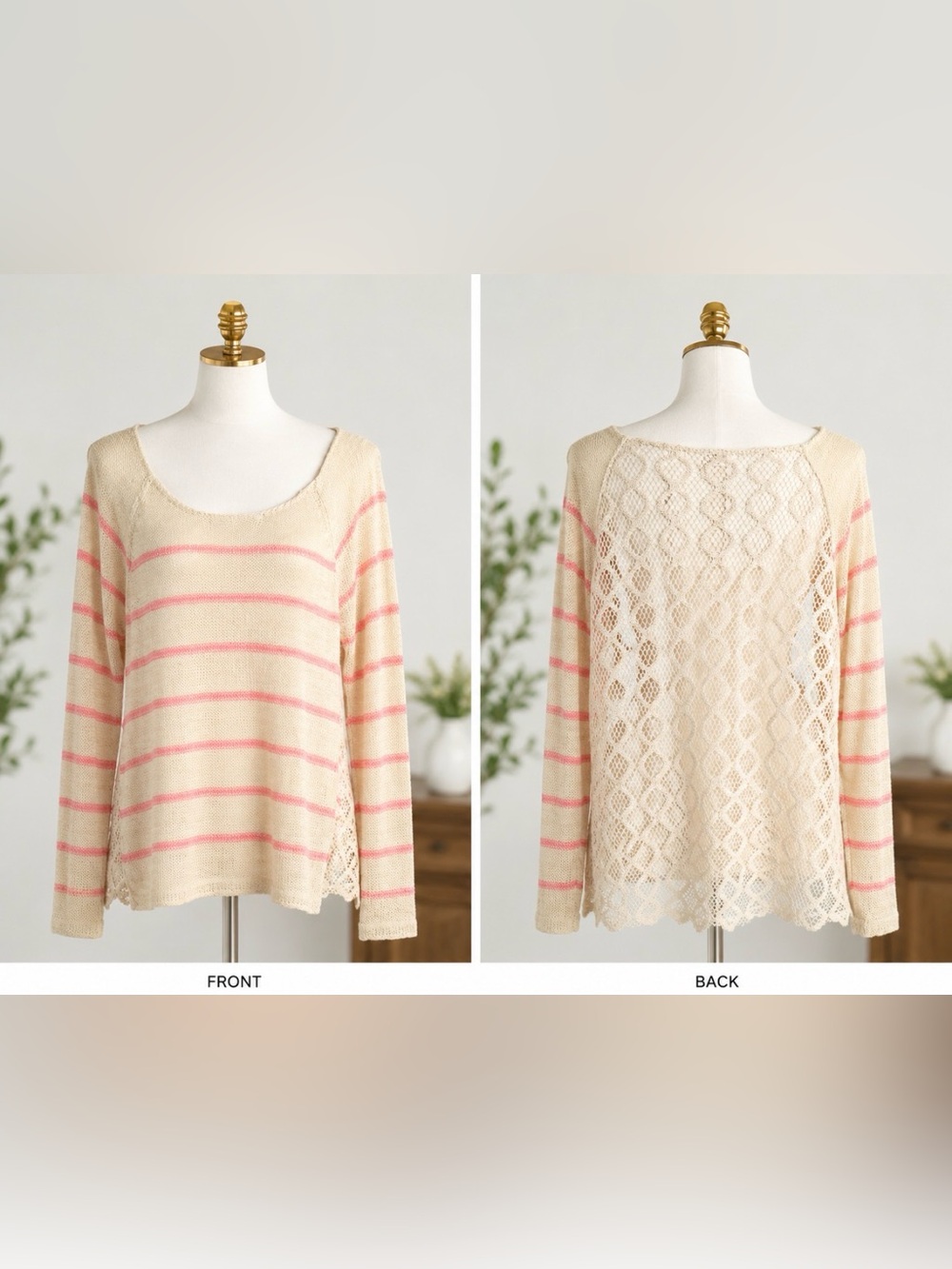 BLU PEPPER Lightweight Sweater, Salmon and cream, Large.